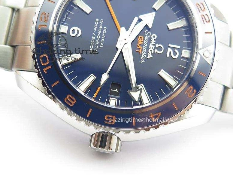 0523 Planet Ocean GMT 43.5mm V6F Goodplanet Orange Marker Blue Dial On SS Bracelet A ModernLook 8215
